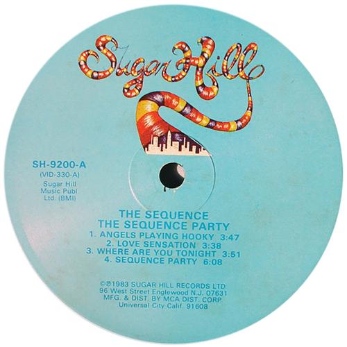 Detail image of the illustrated label from The Sequence's 1983 12-inch 'The Sequence Party' on Sugar Hill Records