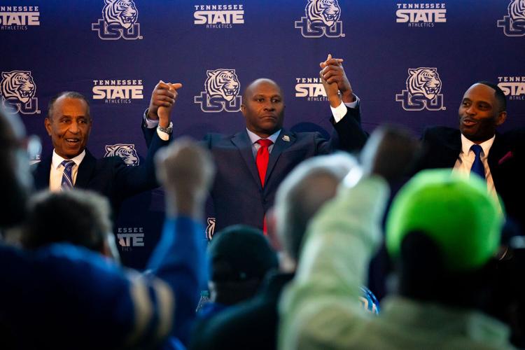 A press conference announcing the hiring of TSU football coach Reggie Barlow, March 24, 2025