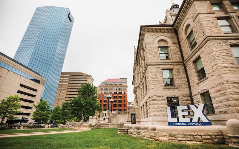 A cityscape view of Lexington, Ky., including vintage and contemporary architecture