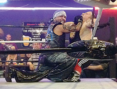 Scenes from a midget-wrestling event in Hermitage, where the sideshow is outside the ring