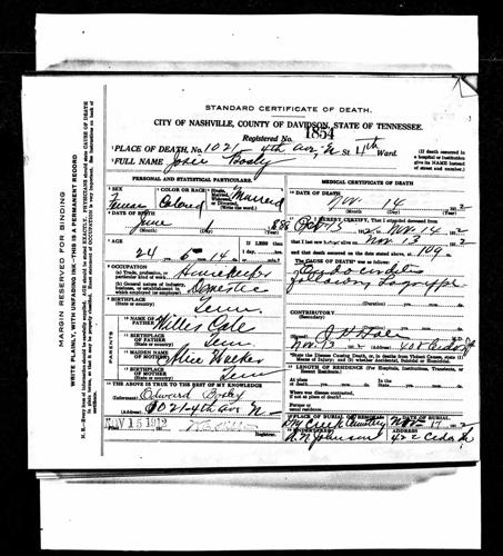 Josie Bosley's death certificate