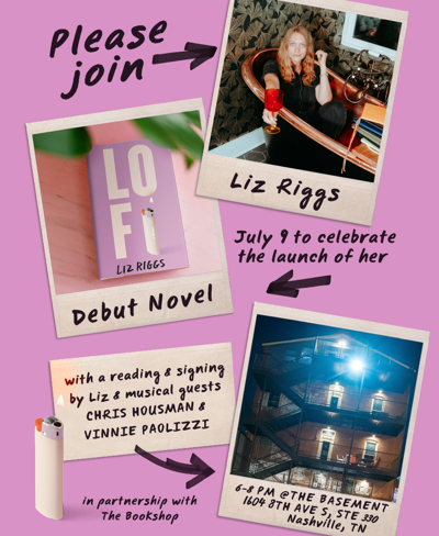 Liz Riggs author event flyer