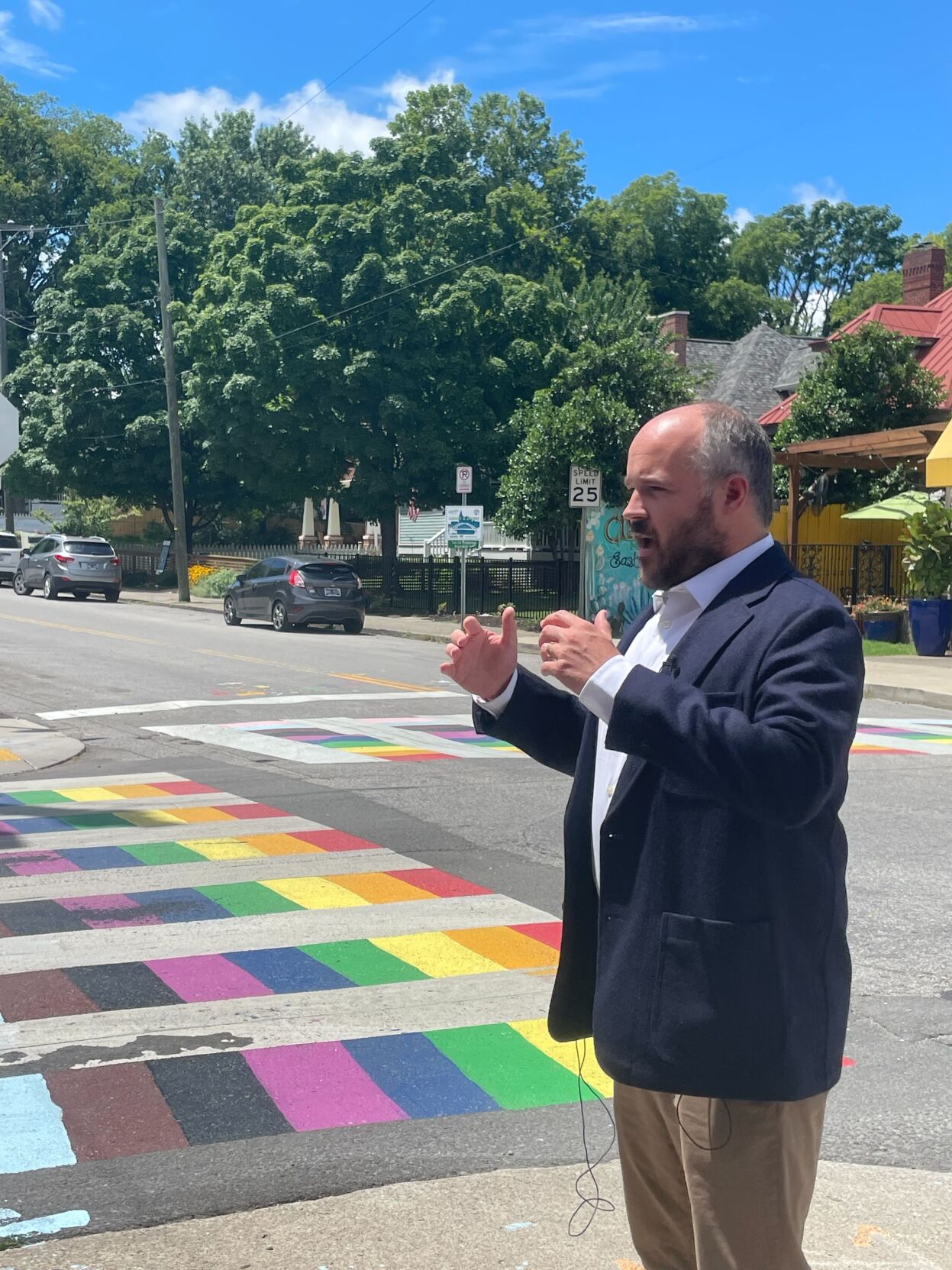 Clay Capp at the rainbow crosswalk outside Lipstick Lounge