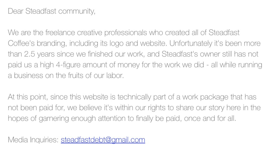 Branding Team Hijacks Steadfast Coffee Website to Collect Debt ... and It Works