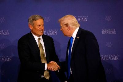 Gov. Bill Lee shakes hands with President Donald Trump in Memphis, March 23, 2026
