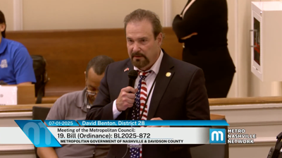 Councilmember David Benton addresses the Metro Council, July 1, 2025