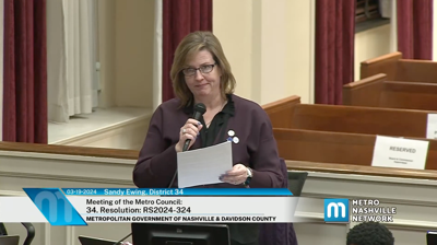 Councilmember Sandy Ewing addresses the Metro Council, March 19, 2024