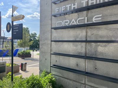Oracle.Oracle signage in the Neuhoff District, August 2026