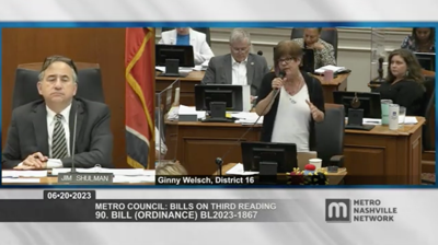 Councilmember Ginny Welsch addresses the Metro Council, June 20, 2023
