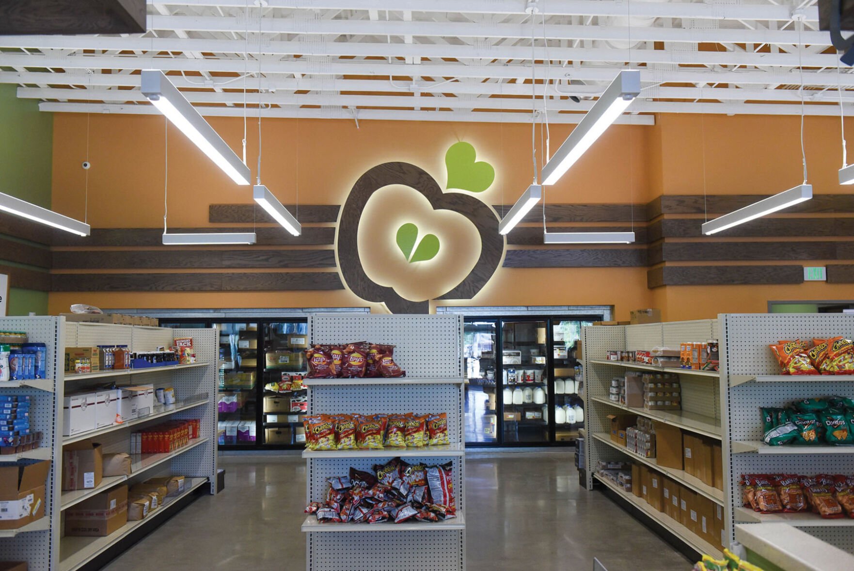 Shelves of food at The Store.