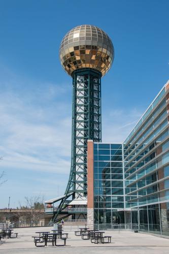 A large mirrored dome towers over Knoxville