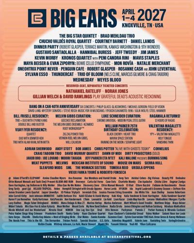 Poster featuring the 2027 lineup of Big Ears Festival in Knoxville, TN