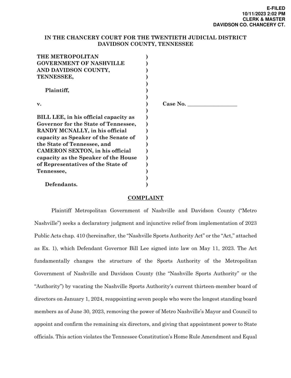 Metro Sports Authority complaint