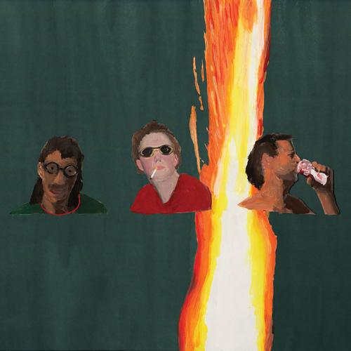 album artwork MJ Lenderman Manning Fireworks illustration of three men drinking and smoking in front of a fire