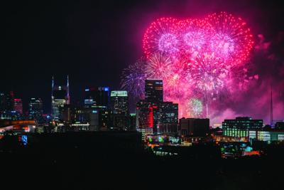 Nashville's 2024 Fourth of July fireworks display, seen from Fort Negley