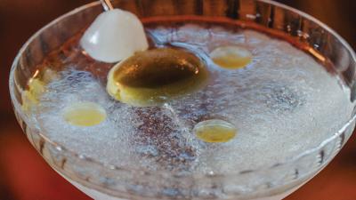 close up of the dirty martini Fancypants’ Tuxedo Pants, the Nashville Scene’s 2026 Best Dirty Martini in Nashville
