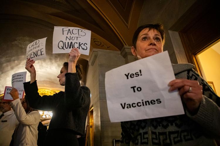 Protesters gather at the state Capitol as Robert F. Kennedy Jr. speaks to lawmakers, Feb. 4, 2026