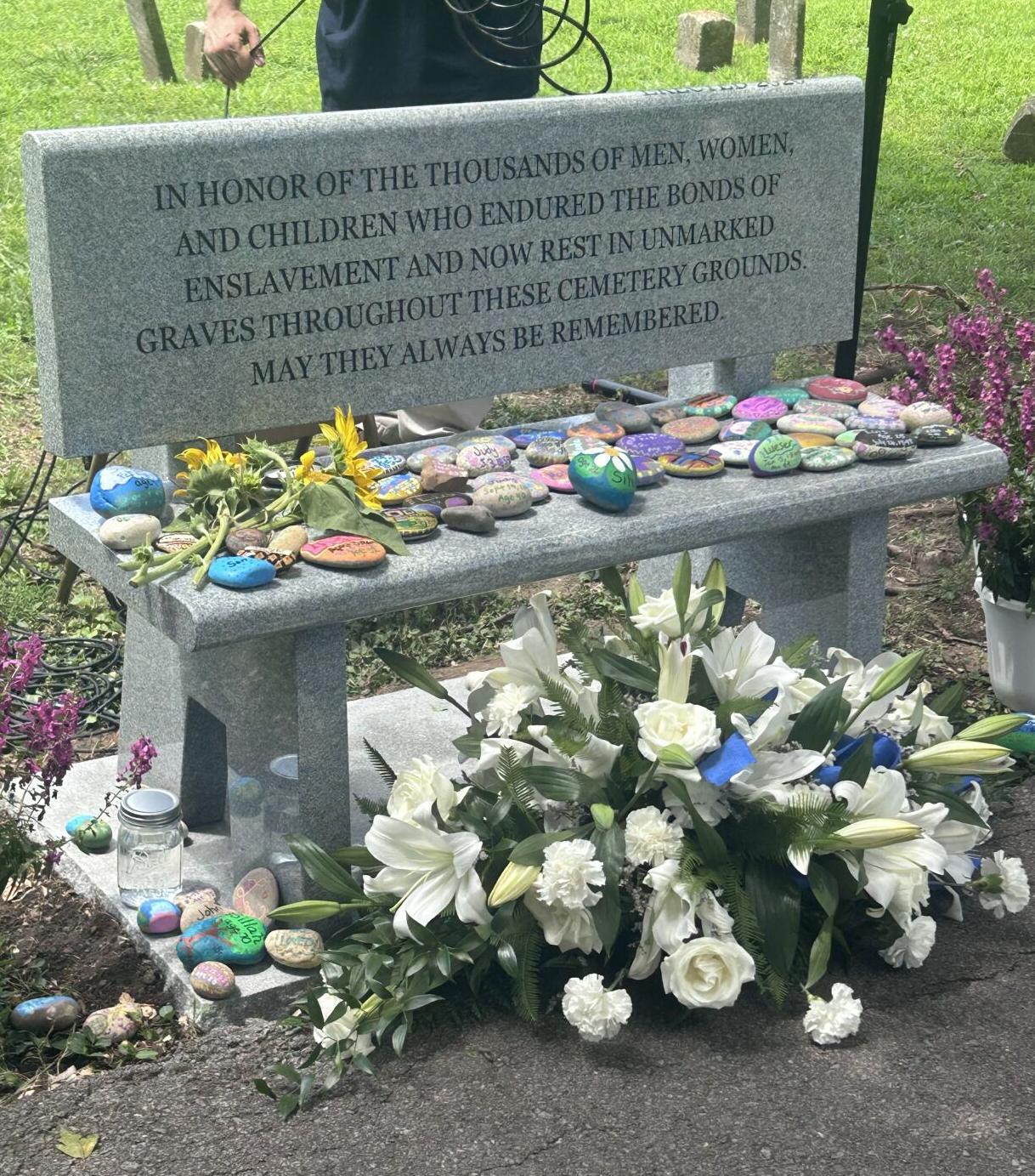A new bench in the Nashville City Cemetery memorializing the people enslaved by the city of Nashville, June 2026