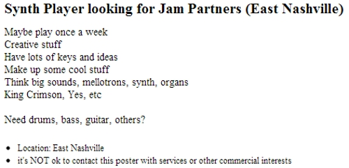 A Song for Craig: Lurking in the Craigslist 'Musicians' Community [East Nashville]