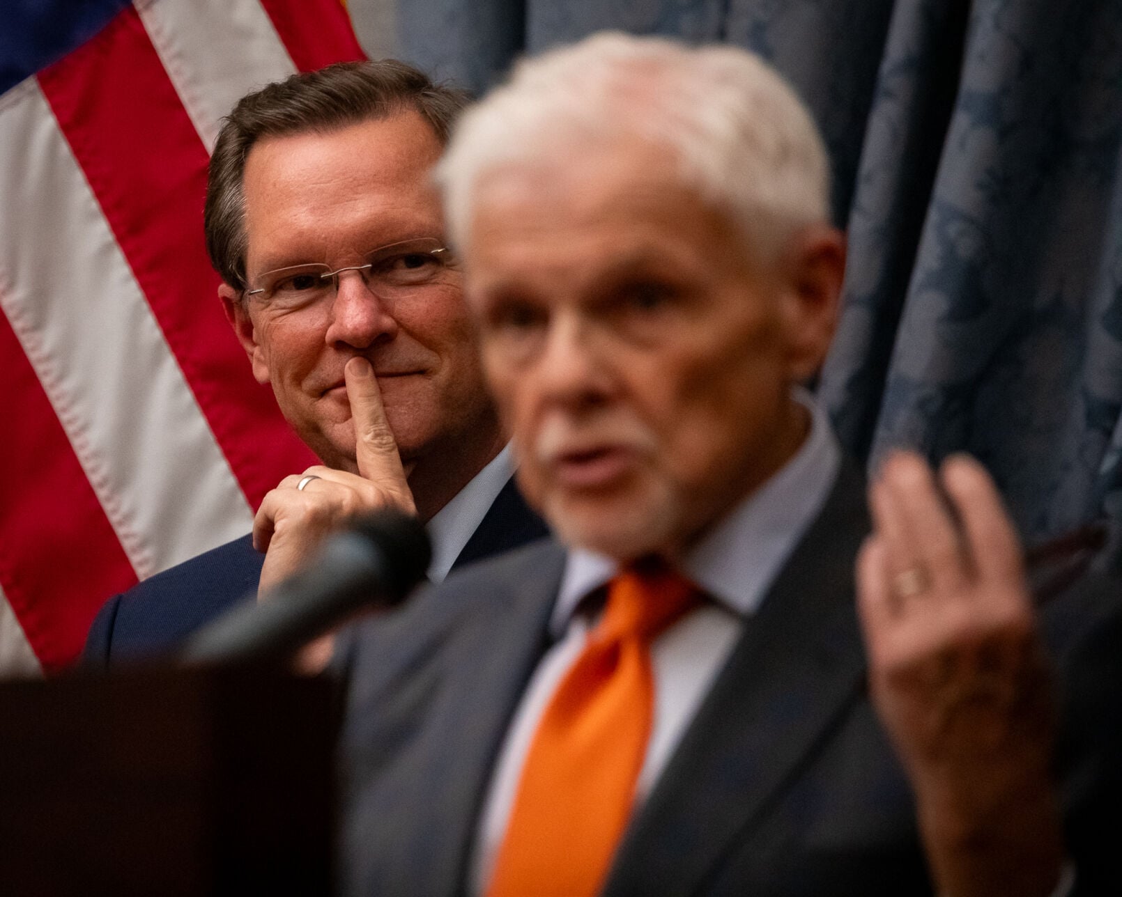 Speaker Cameron Sexton (left) and Rep. Ken Yager on the final day of the legislative session, April 23, 2026
