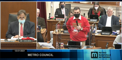 Councilmember Colby Sledge addresses the Metro Council on Dec. 21, 2021
