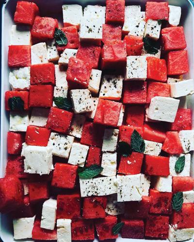 A watermelon and cheese salad