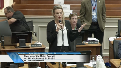 Councilmember Courtney Johnston addresses the Metro Council, Nov. 7, 2023