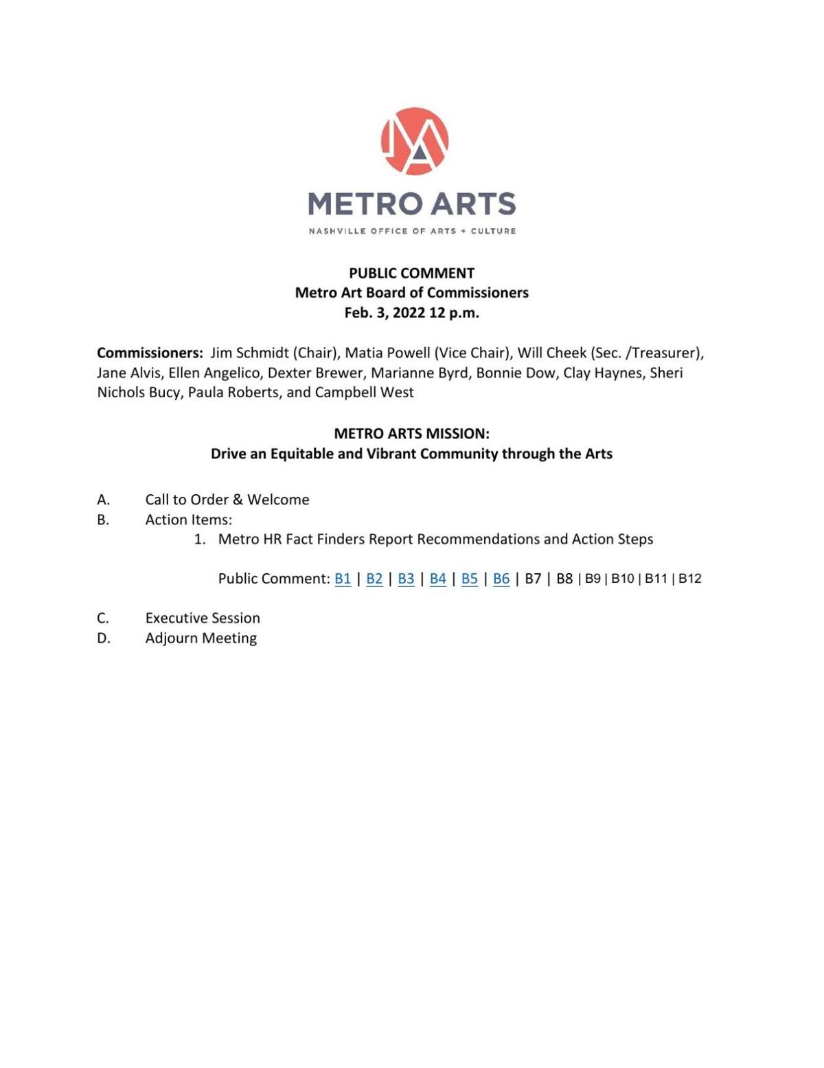 Metro Arts Commission Public Comment