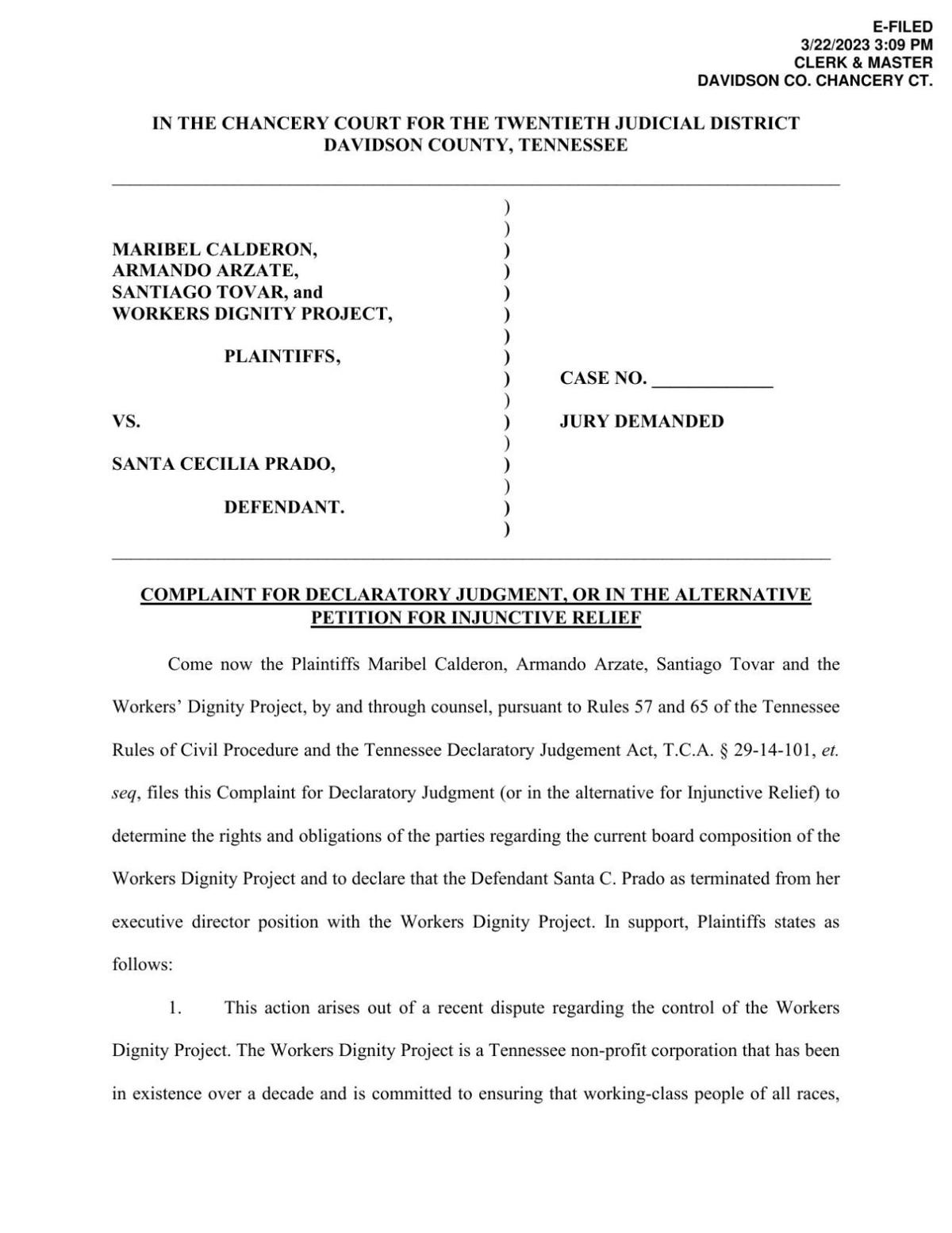 Lawsuit Filed by Workers' Dignity