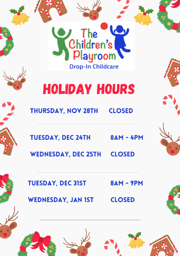 The Children's Playroom holiday schedule