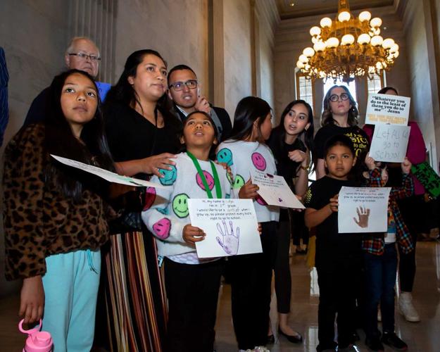 Protesters oppose legislation allowing school boards to prohibit undocumented students from enrollment, April 10, 2025
