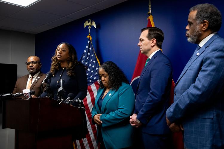 Democratic state lawmakers address reporters, February 2026