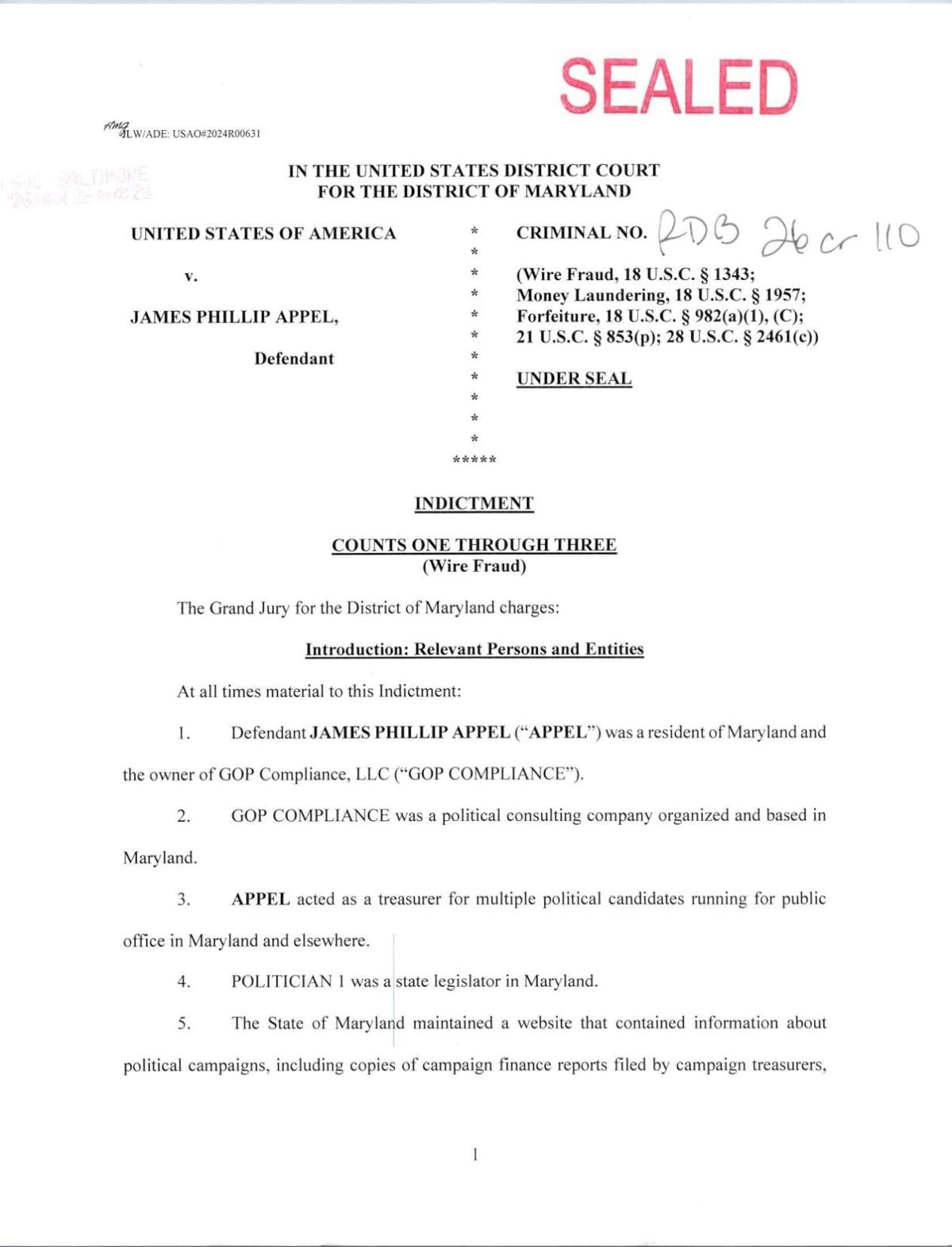 James Appel indictment