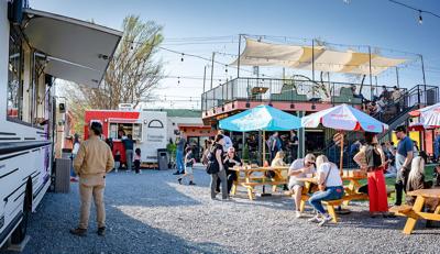 Diners gathered in the lot and lawn at Lost & Found