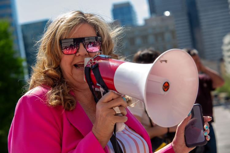Rep. Gloria Johnson speaks at rally against bill that would allow teachers to carry concealed firearms in schools