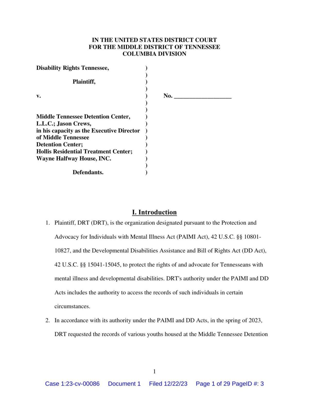 Disability Rights Tennessee suit 1