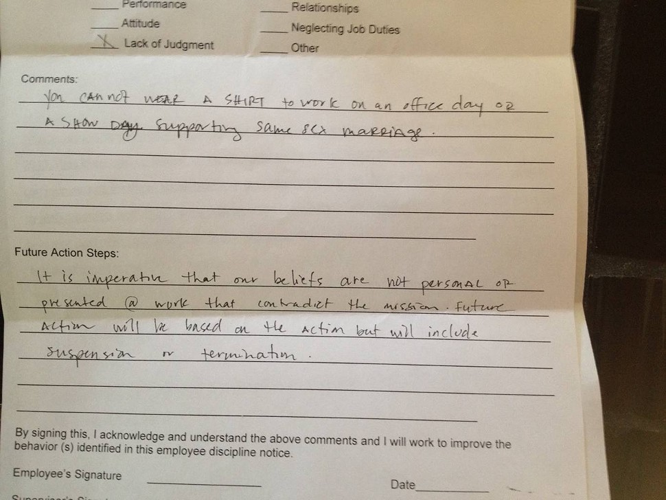 Rocketown Employee Alleges He Was Fired for Wearing 'I Support Same-Sex Marriage' T-Shirt