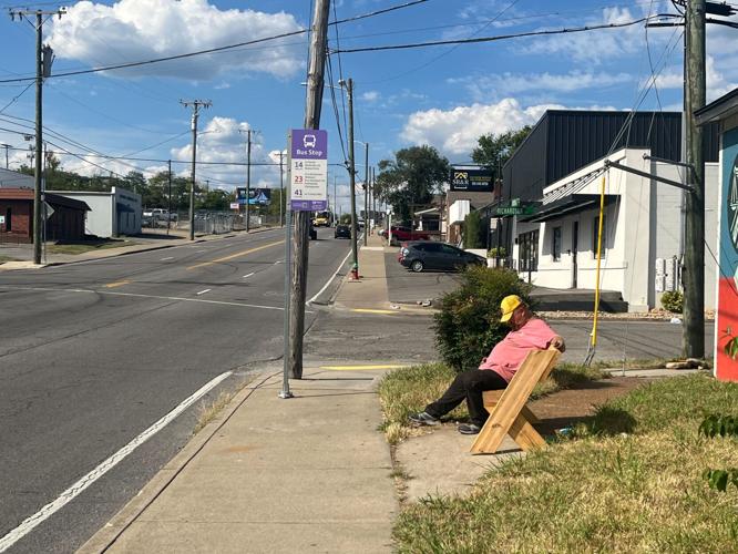 Wooden bench on Dickerson Pike