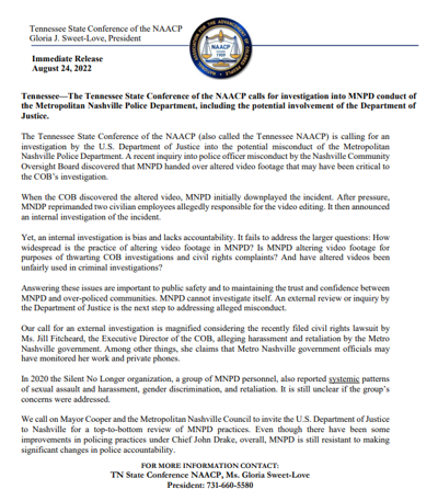 Tennessee NAACP release