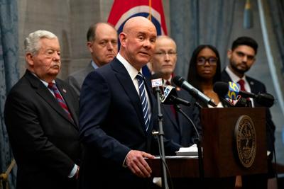 Comptroller Jason Mumpower speaks at a press conference in the Capitol's Old Supreme Court Chambers, April 1, 2026