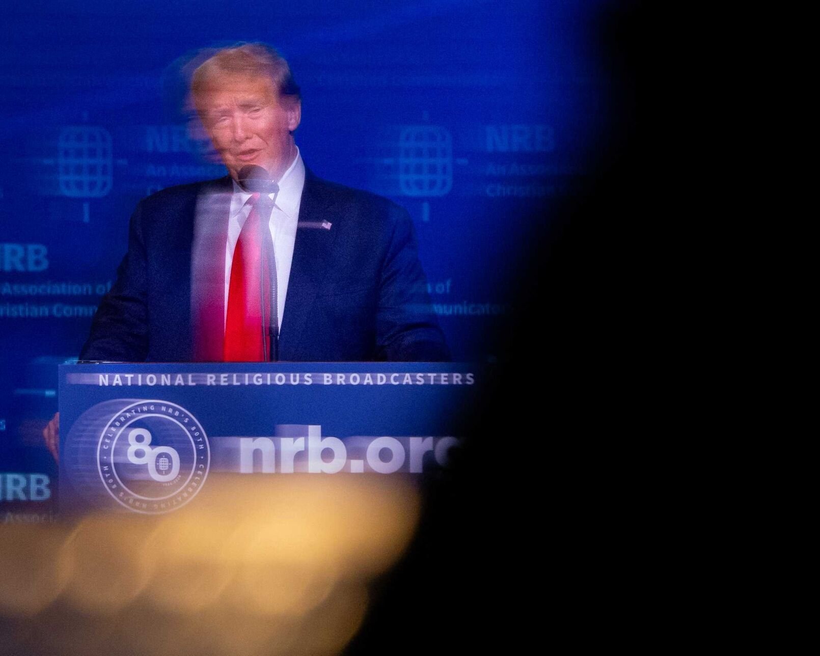Donald Trump speaks at the National Religious Broadcasters’ International Christian Media Convention in Nashville, February 2024