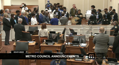 The TSU Aristocrat of Bands drum line performs in the Metro Courthouse, March 1, 2022