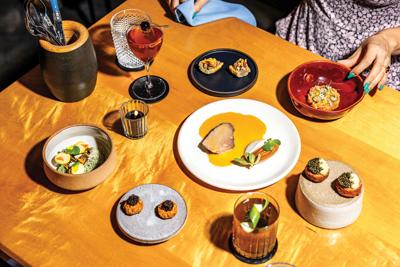 Several plates of small portions of food