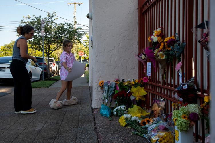 A memorial tribute to Dolly Parton at a property she owned in 12South, photographed shortly after her death was announced on Aug. 25, 2026
