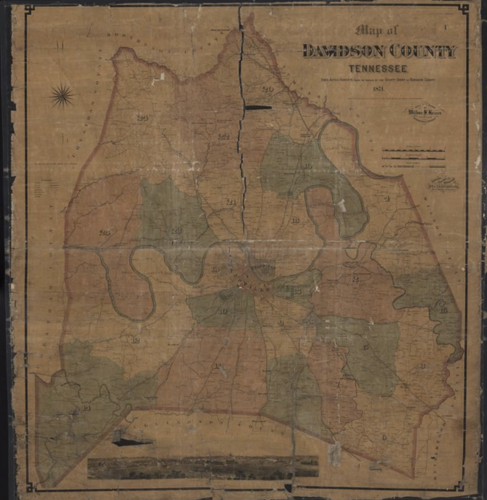 Wilbur Foster's 1871 color map of Davidson County Tennessee