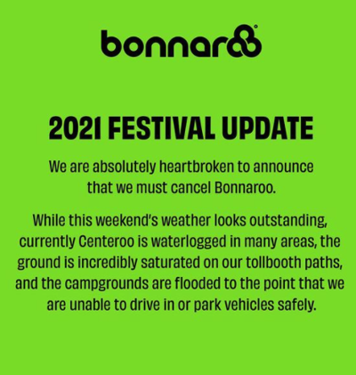 Bonnaroo cancellation notice 2021