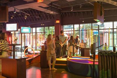 The inside of an indoors mini-golf course
