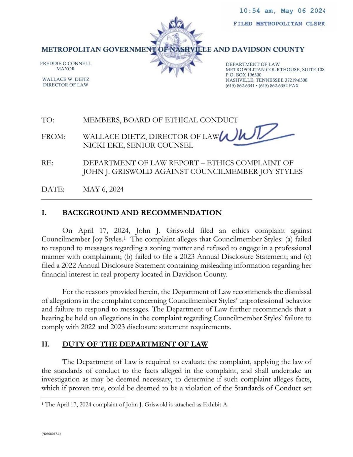 Griswold Styles Complaint