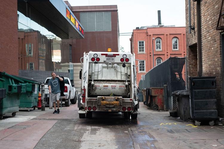 A waste removal truck