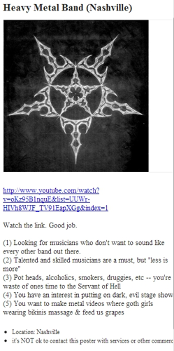 A Song for Craig: Lurking in the Craigslist 'Musicians' Community [Just Plain Weird]